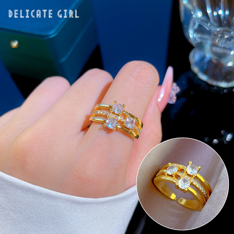 "Elegant High-Grade Zircon Ring for Women – Adjustable & Luxurious Design"