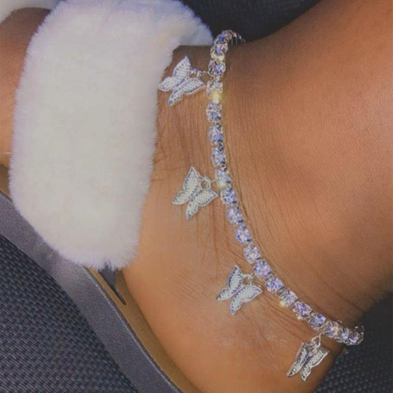 Simple Temperament Claw Chain Tassel Foot Decoration Fashion Beach Creative Rhinestone Butterfly Anklet