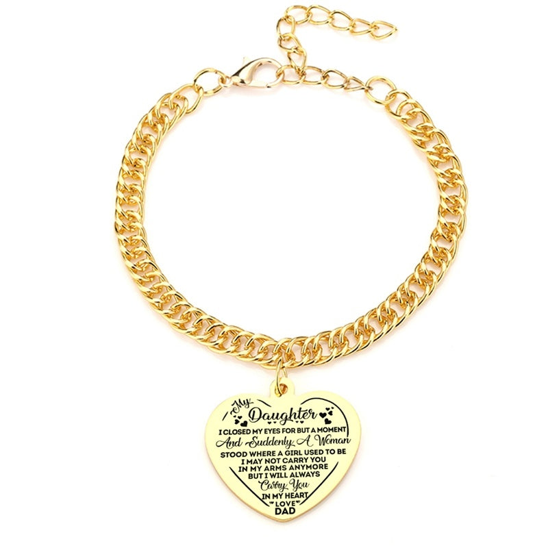 Gold Color To My Daughter Heart Pendant, Thick Chain Bracelets For Women