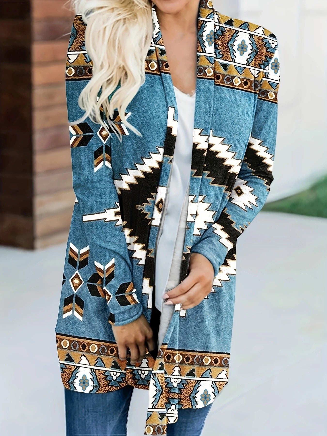 "Women's Loose Printed Ethnic Style Knitted Cardigan – Casual Boho-Inspired Jacket"