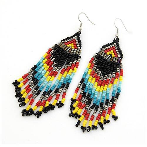 Long rice beads tassel earrings for women