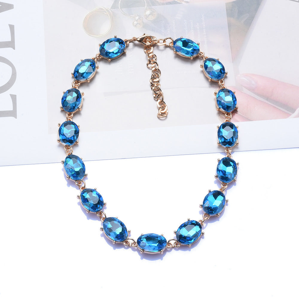 Retro Super Flash Rhinestone Decorative Necklace Women's Fashion Refined Grace Crystal