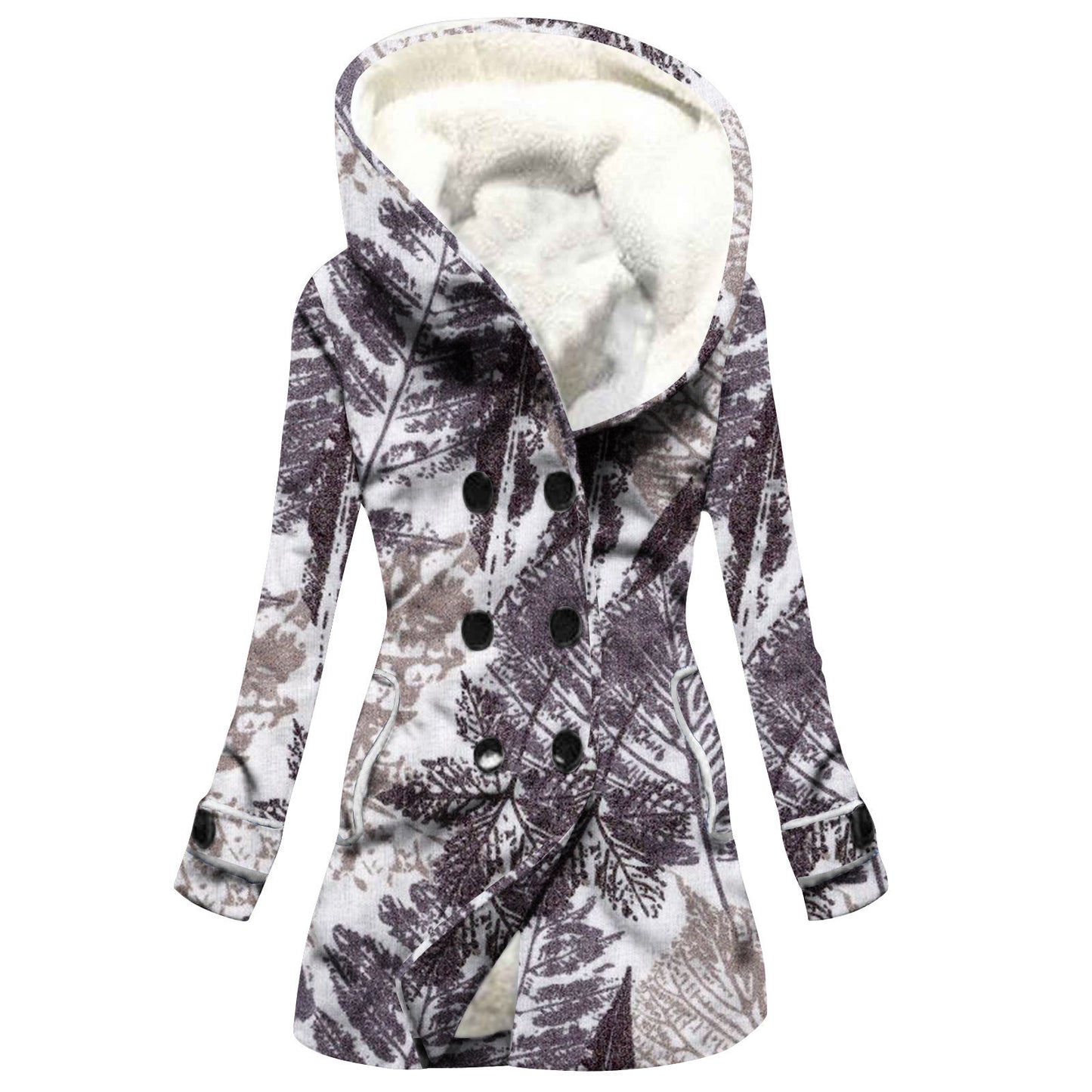 "Women's Winter Windbreaker – Thickened Imitation Lamb Stitching Floral Hooded Coat"