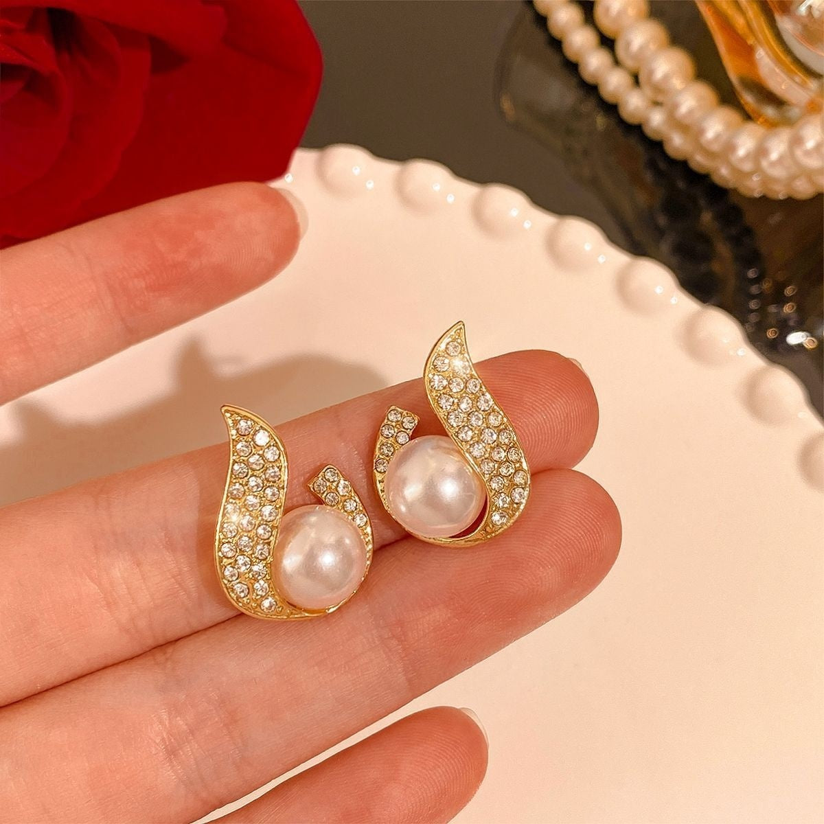 "Square Pearl Metal Alloy Earrings – Elegant Statement Piece"