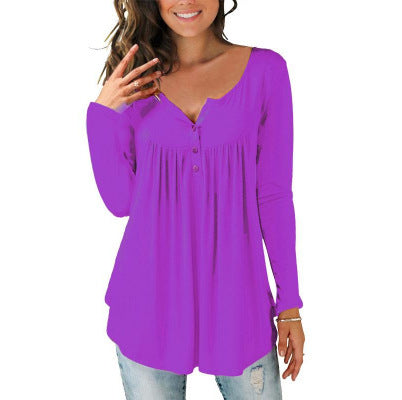 "Women's Printed Plus Size Deep V Pullover T-shirt – Effortless Style and Comfort"