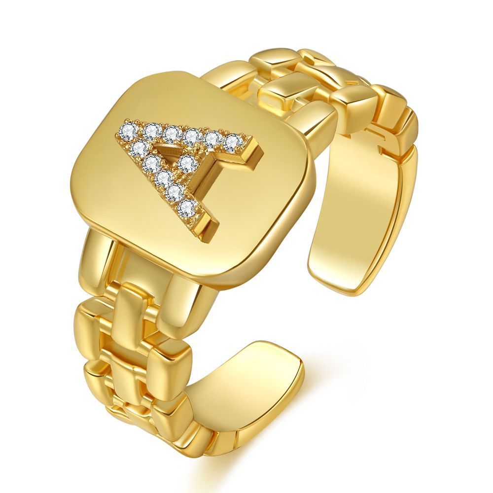 "Fashion Jewelry Letter Series Gold-Plated Zircon Strap Design Ring"