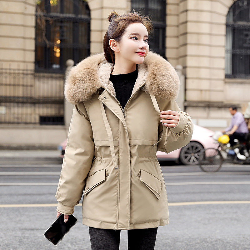 "New Fleece-Lined Mid-Length Coat – Big Fur Collar Thicken Cotton Outerwear for Ultimate Winter Warmth"