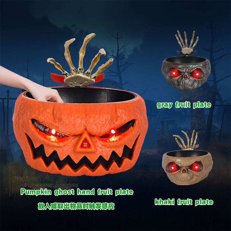 "Halloween Motion-Activated Pumpkin Candy Bowl with Hand – Battery-Operated Trick-or-Treat Serving Dish for Parties"