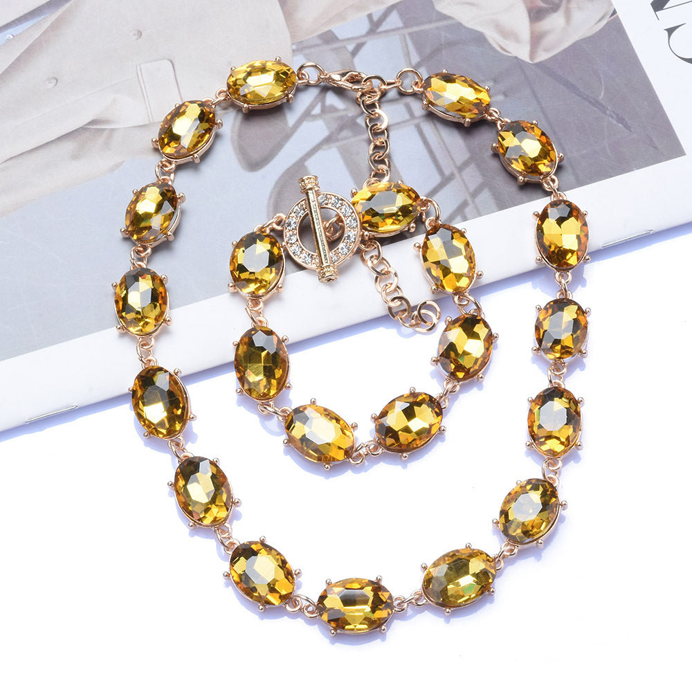 Retro Super Flash Rhinestone Decorative Necklace Women's Fashion Refined Grace Crystal