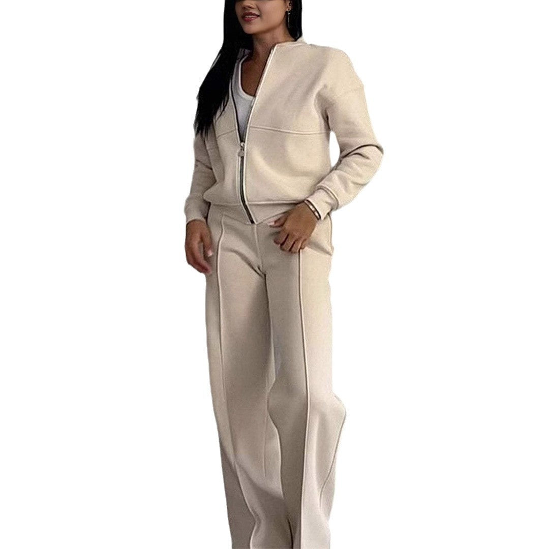 "Women's Sports Suits – Zipper Jacket and Wide-Leg Pants Two-Piece Set"