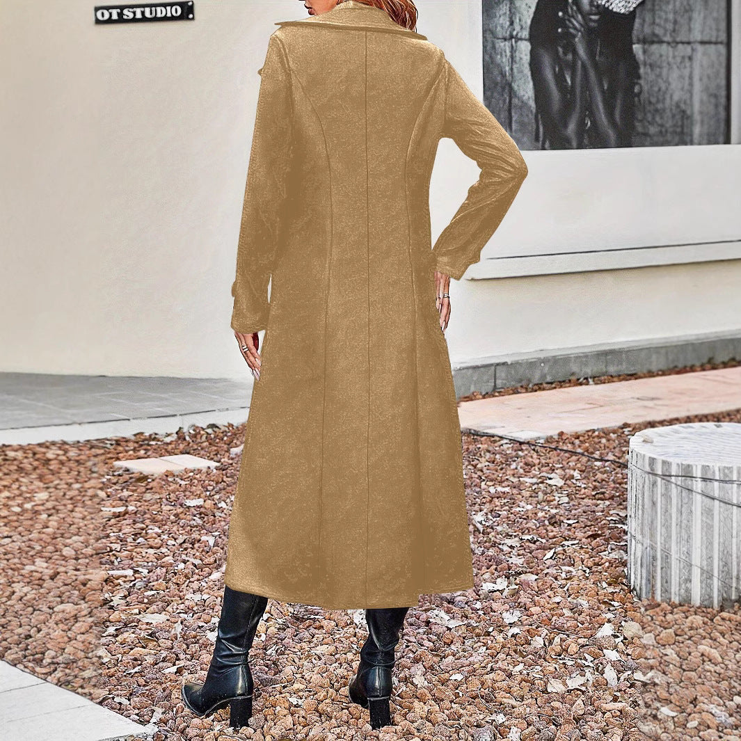 "Women's Autumn and Winter Lapel Double-Breasted Coat – Timeless Elegance with Modern Warmth"