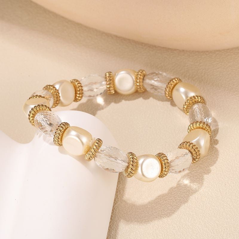 Retro Acrylic Pearl Bracelet For Women, Bohemian Ethnic Style, Elastic Rice Bead Bracelet For Women