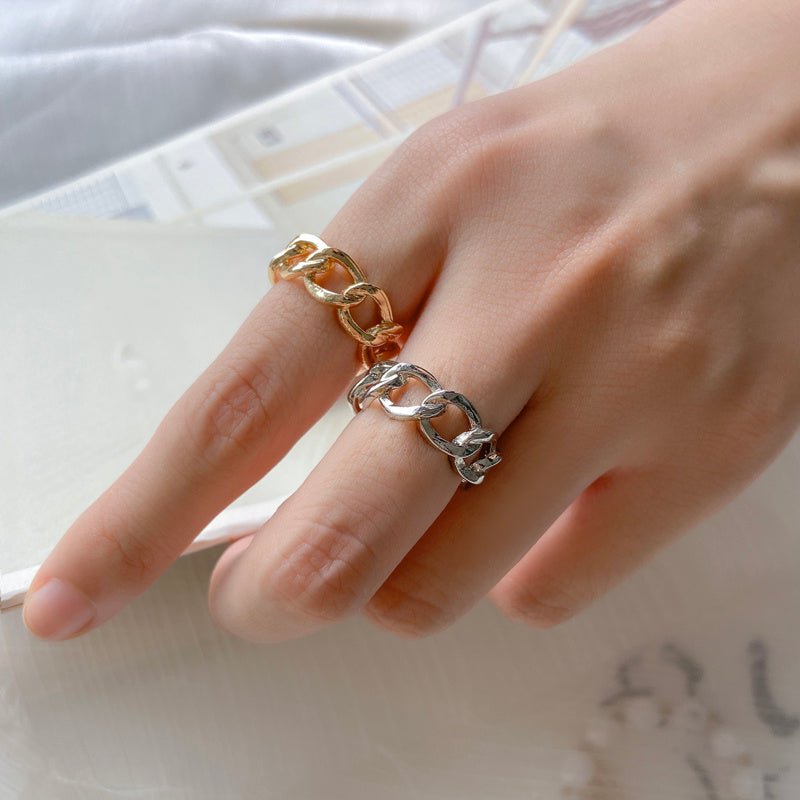 Simple Vintage Thick Chunky Chain Twist Ring Link Gold Filled Stainless Steel Stylish Rings for Women Girls Couple Rings