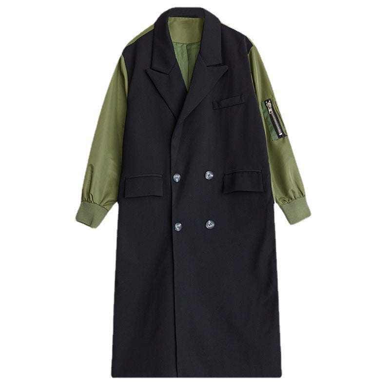 "Temperament Leisure Color Matching Double-layer Suit Collar Cardigan Trench Coat"