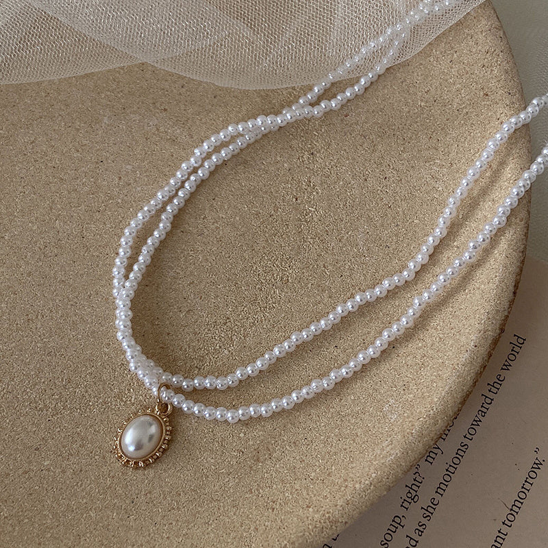 Retro Double-Layer Pearl Necklace Female Simple Temperament Necklace