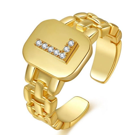 "Fashion Jewelry Letter Series Gold-Plated Zircon Strap Design Ring"