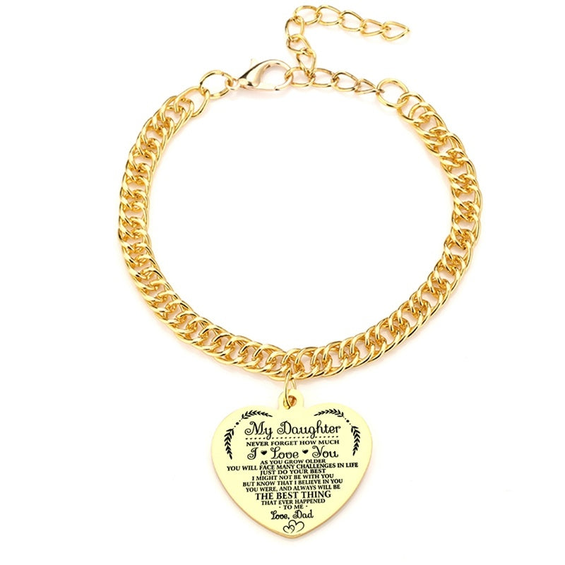 Gold Color To My Daughter Heart Pendant, Thick Chain Bracelets For Women