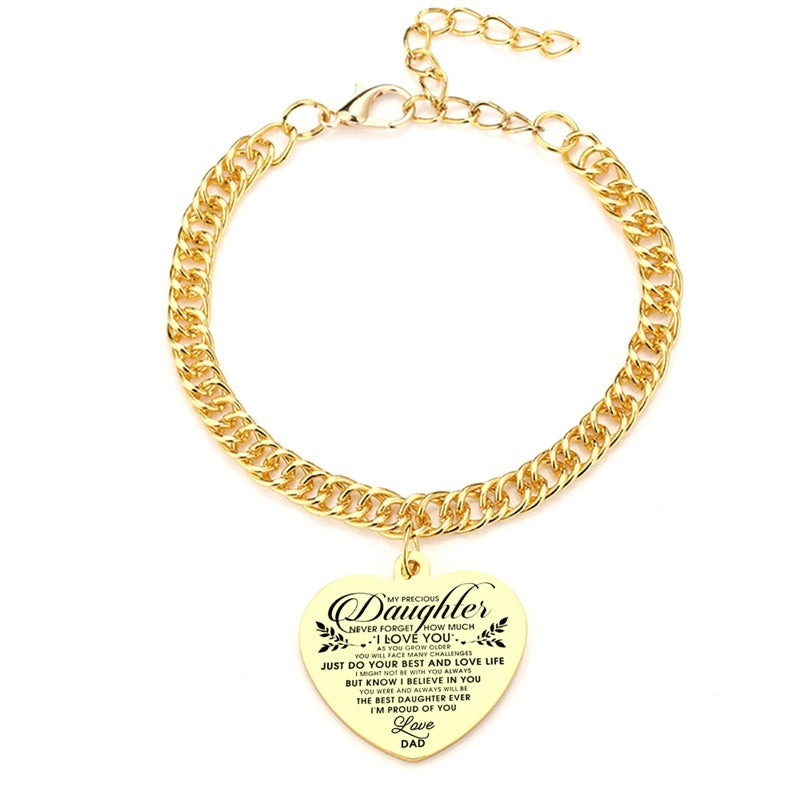 Gold Color To My Daughter Heart Pendant, Thick Chain Bracelets For Women