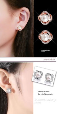 Rose Type Pearl Elegant Ear Studs Temperament Trend