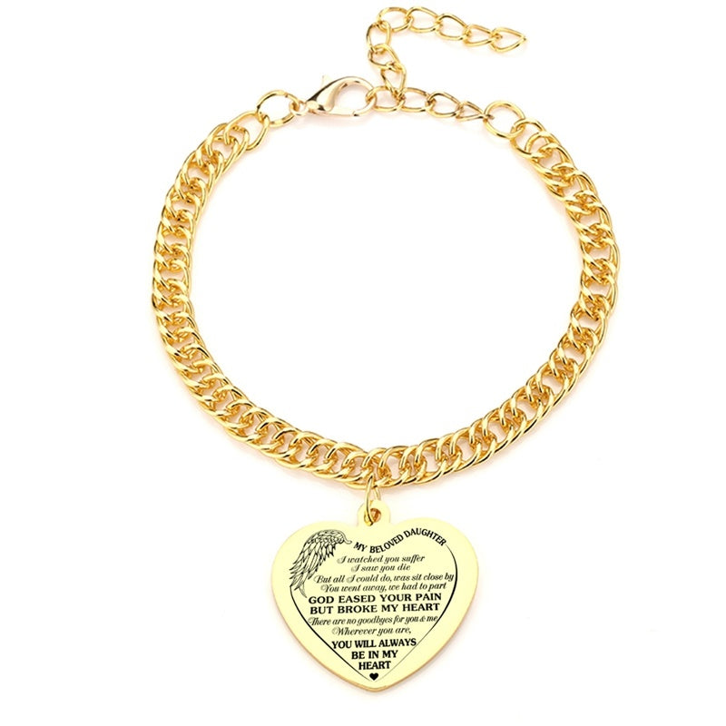 Gold Color To My Daughter Heart Pendant, Thick Chain Bracelets For Women