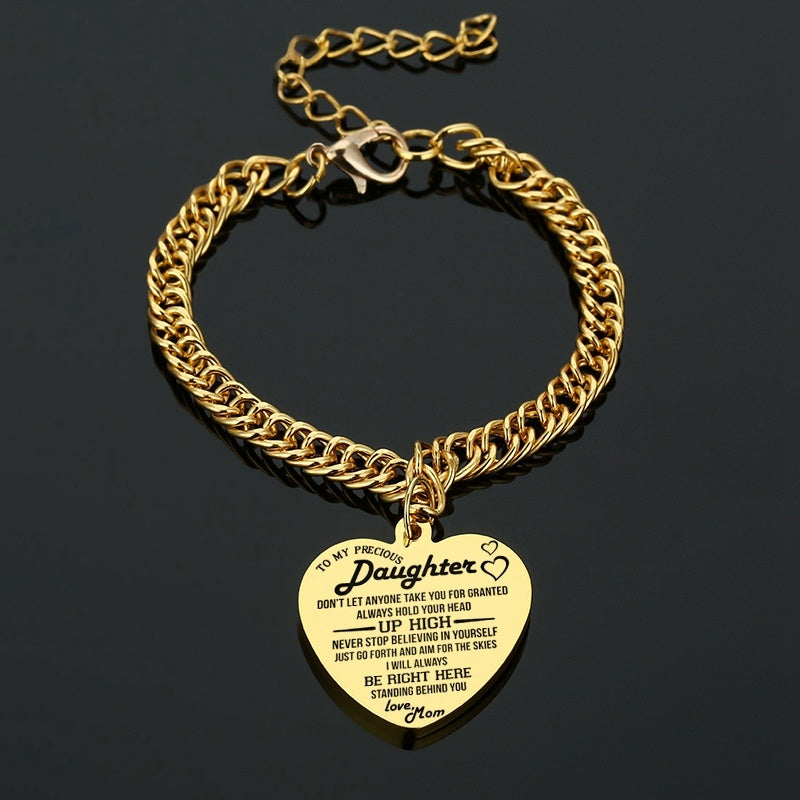 Gold Color To My Daughter Heart Pendant, Thick Chain Bracelets For Women