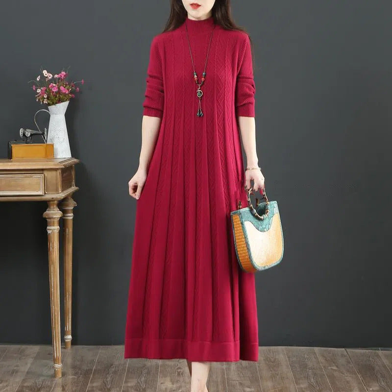 "Women's Loose Solid Color Sweater Pleated Dress – Casual Chic for Everyday Style"