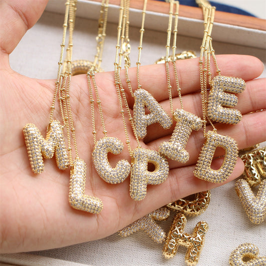 "Letter Pendant Bubble Necklace – Graceful 26 English Alphabet Charm Jewelry for Women"