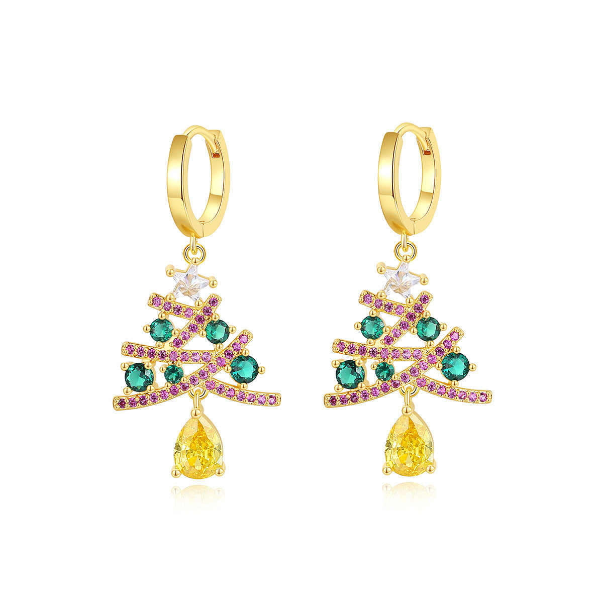 "Festive Christmas Tree Earrings with Colorful Rhinestones – Shining Holiday Jewelry for Women"