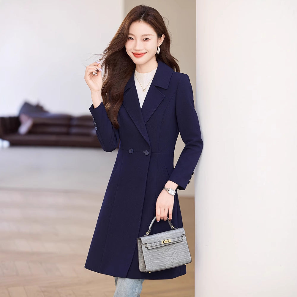 "Black Suit Trench Coat for Women – Sophisticated Autumn Outerwear"