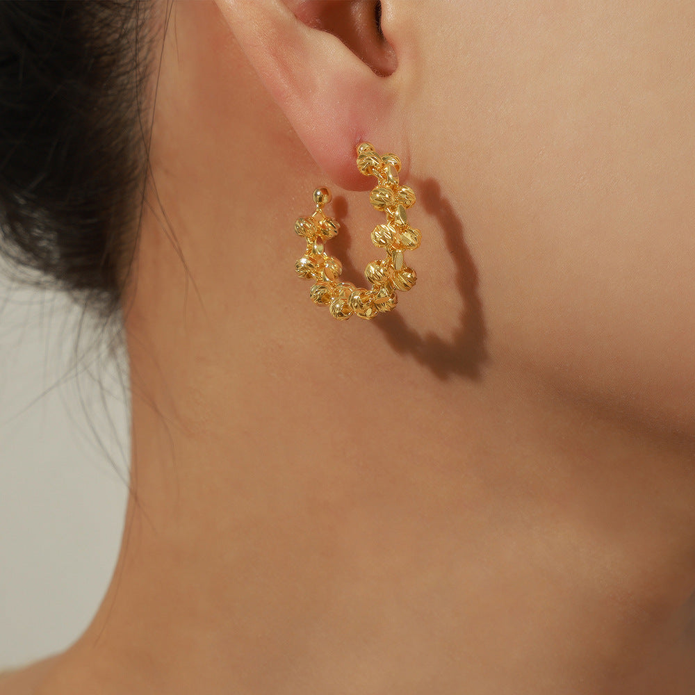 "Simple Fashion Copper Irregular Beads Woven Earrings – Chic & Artistic Design"