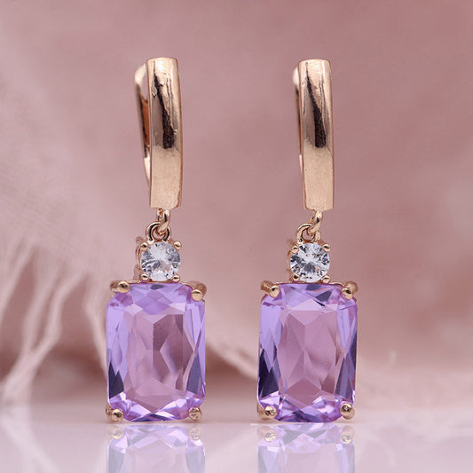 Square Long Earrings Women Natural Zirconium Earrings