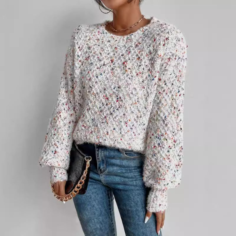 "Autumn and Winter Round Neck Pullover Long Sleeve Knitted Top – Cozy and Chic Cold-Weather Essential"