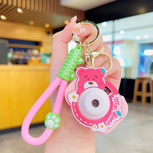 "Bear Sweet Projection Camera Luminous Keychain Ornaments – Cute & Magical Light-Up Accessory"