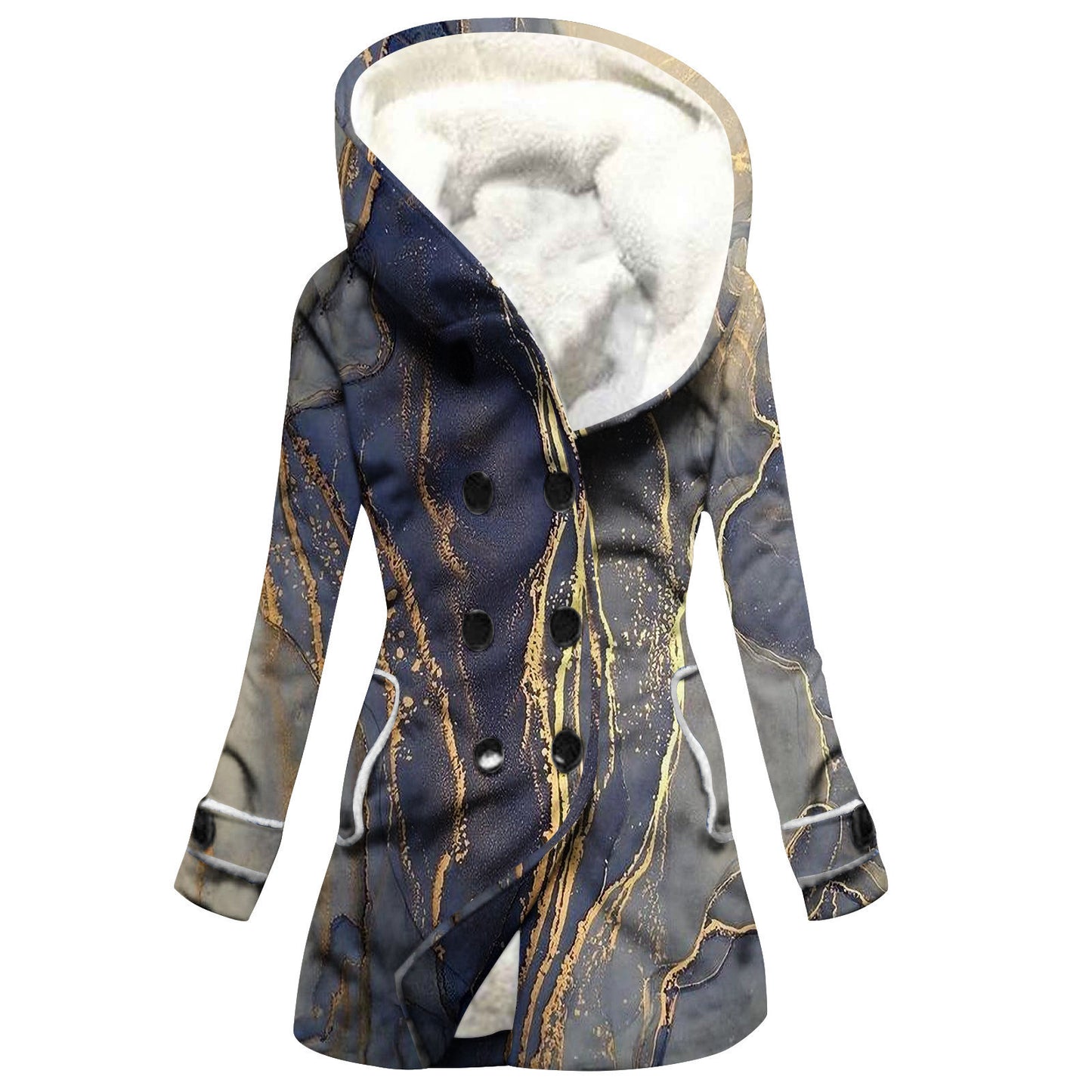 "Women's Winter Windbreaker – Thickened Imitation Lamb Stitching Floral Hooded Coat"