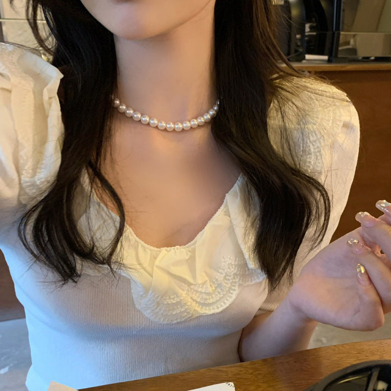 Light Luxury Aurora White Bright Pearl Necklace Non-fading Summer High Sense