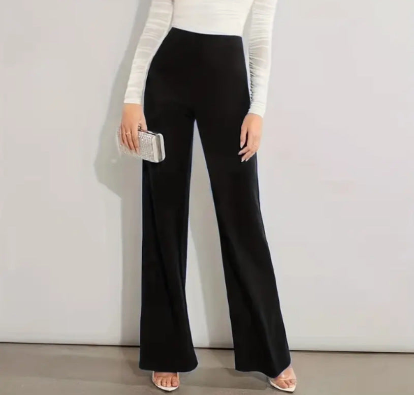 "High Waist Slimming Casual Solid Color Straight-Leg Trousers – Four Seasons Stretch for Effortless Style"