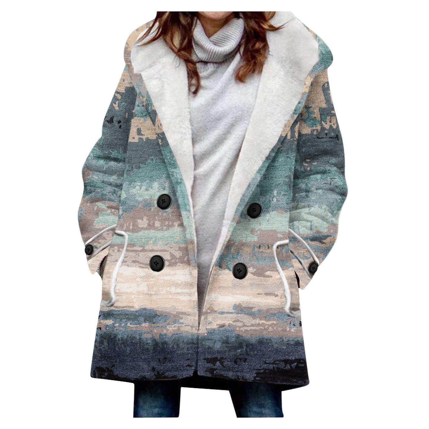 "Women's Winter Windbreaker – Thickened Imitation Lamb Stitching Floral Hooded Coat"