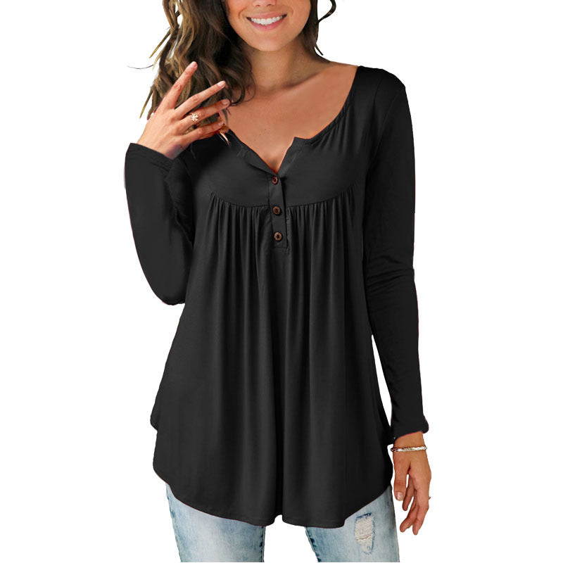 "Women's Printed Plus Size Deep V Pullover T-shirt – Effortless Style and Comfort"