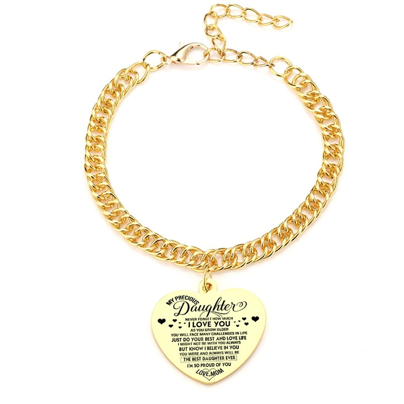 Gold Color To My Daughter Heart Pendant, Thick Chain Bracelets For Women