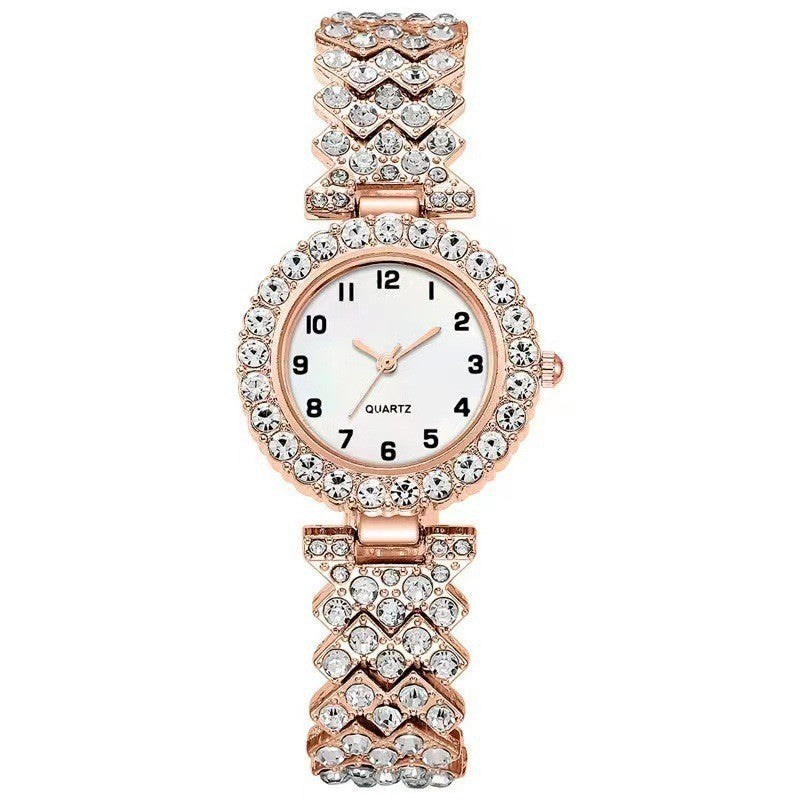 "Luxury 2-Piece Women’s Watch & Bracelet Set – Silver Strap Quartz Wristwatch with Alloy Bracelet"