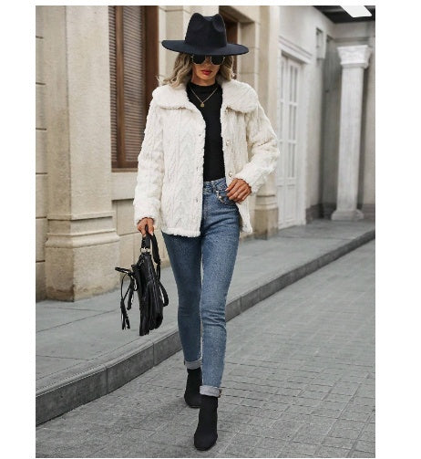 "Double-sided Plush Large Lapel Casual Cardigan Coat – Cozy and Stylish Outerwear for Women"