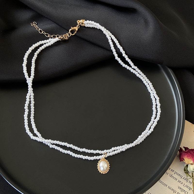 Retro Double-Layer Pearl Necklace Female Simple Temperament Necklace