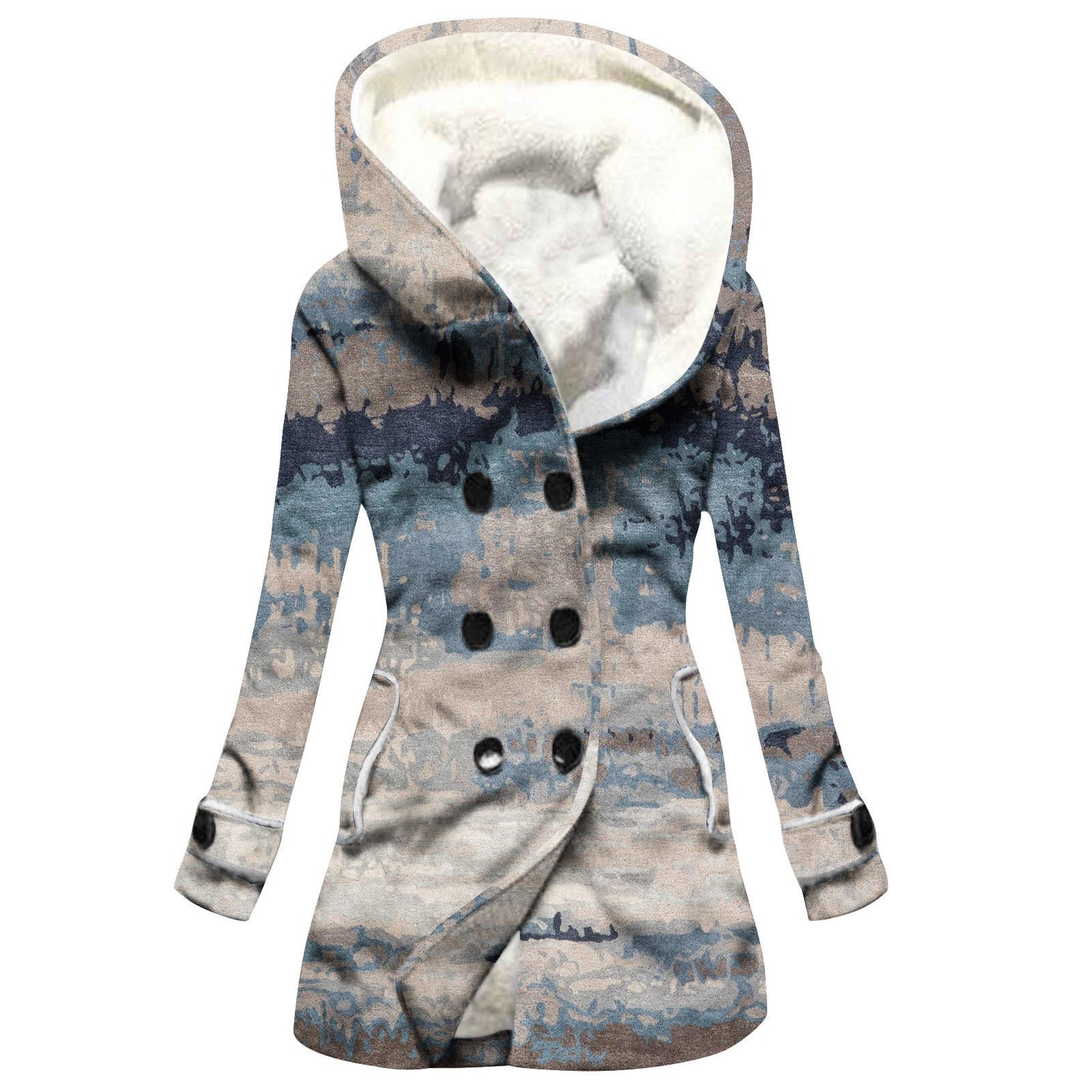 "Women's Winter Windbreaker – Thickened Imitation Lamb Stitching Floral Hooded Coat"