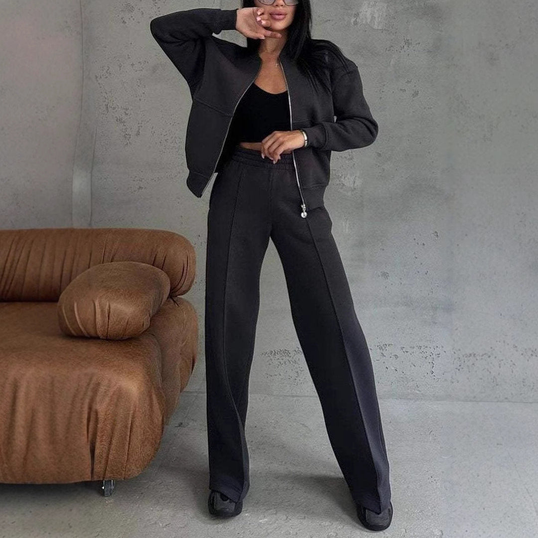 "Women's Sports Suits – Zipper Jacket and Wide-Leg Pants Two-Piece Set"