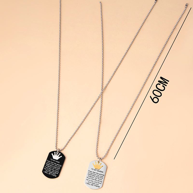 "Crown Charms Couple Necklace – To My King & Queen Inspirational Pendants in Stainless Steel"