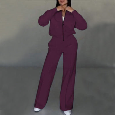 "Women's Sports Suits – Zipper Jacket and Wide-Leg Pants Two-Piece Set"