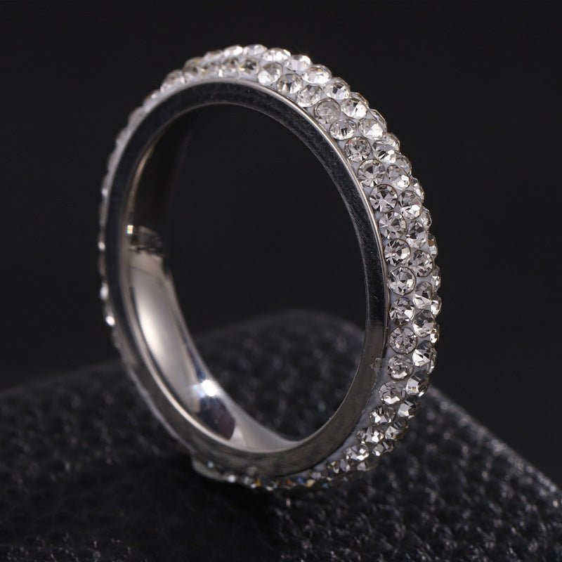 "Titanium Steel Five-Row Full Diamond Ring for Women – Luxurious & Radiant Design"