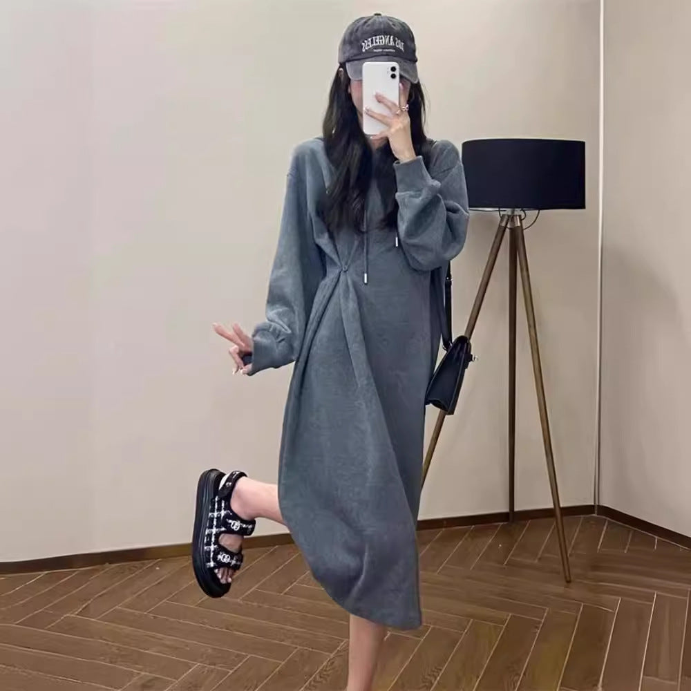 "Fashionable Loose Fit Cool Hooded Sweater Dress for Women – Casual and Trendy Style"