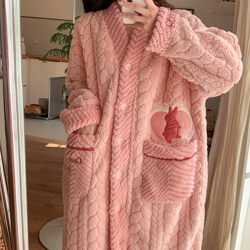 "Autumn and Winter Coral Velvet Cartoon Pajamas for Women – Cozy Homewear Set"