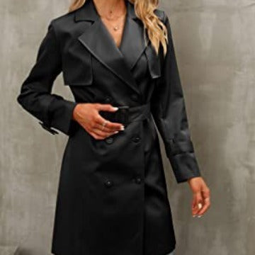 "European & American Autumn Women's Double-Breasted Fashion Casual Trench Coat"